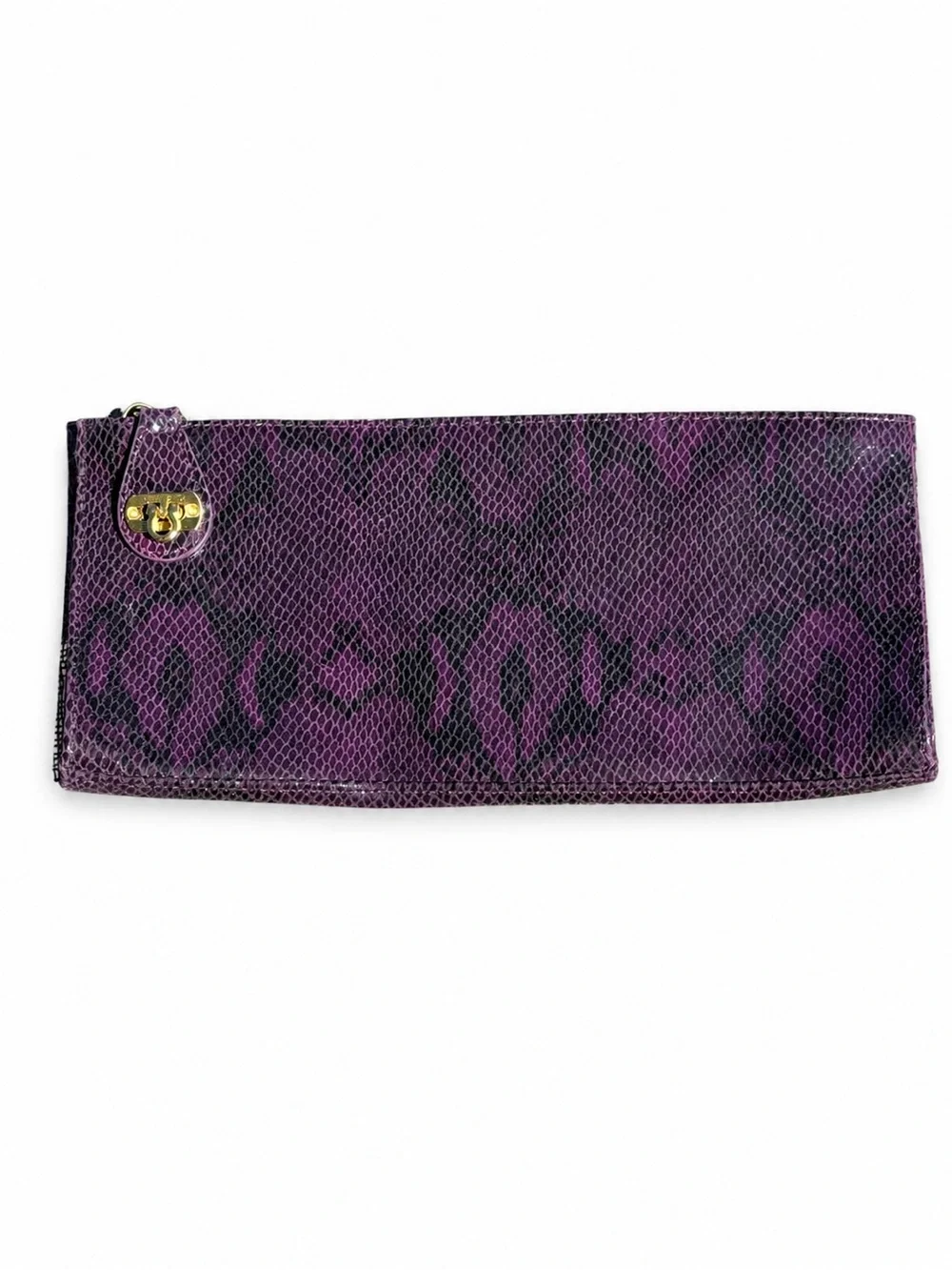 Kate Landry Purple Snakeskin Embossed Leather Clutch | Zip Top